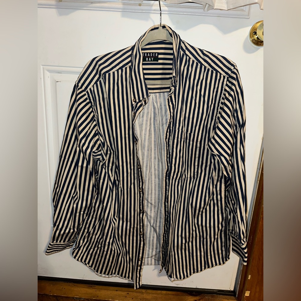 Vintage blue and white stripe button up